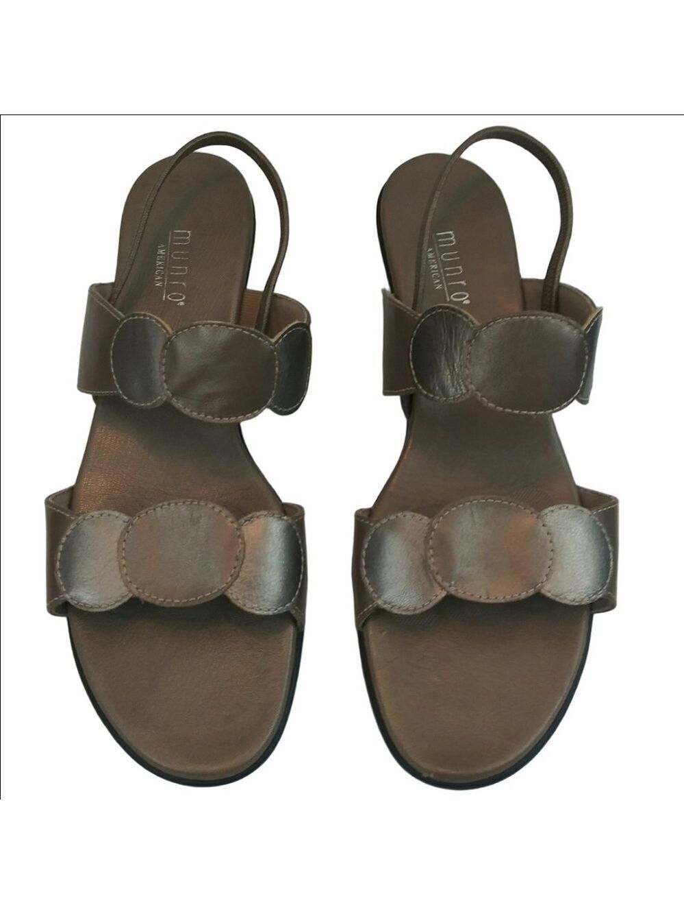 Muneo American Gold Pewter Leather Open Toe Kitten Heel Sandal Slingback Sandal